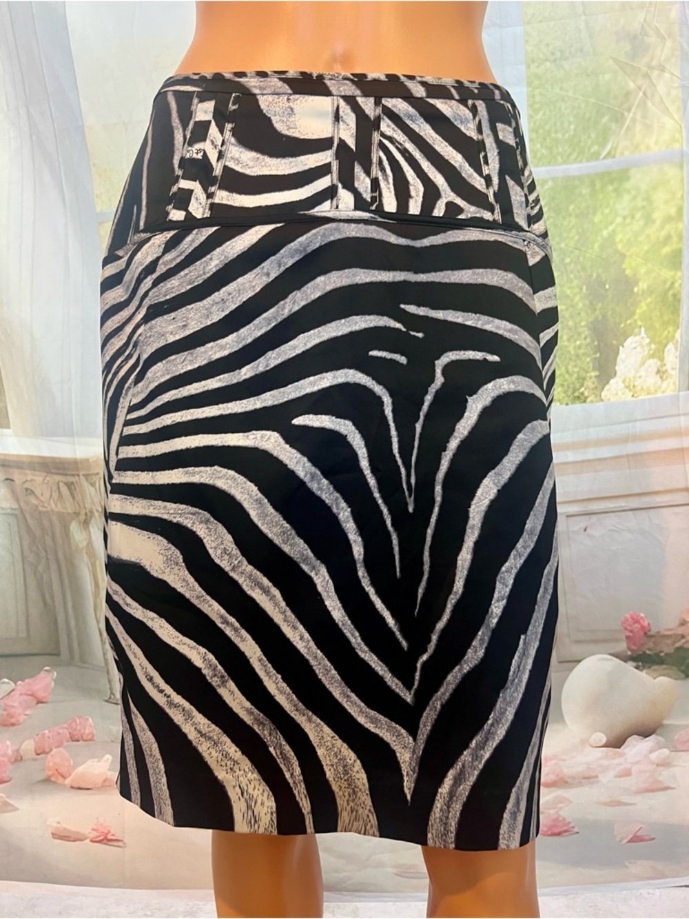 Roberto Cavalli Black and White Zebra Print Pencil Skirt